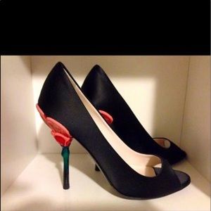 Prada Fairy Collection Black Satin Peep Toe Pumps